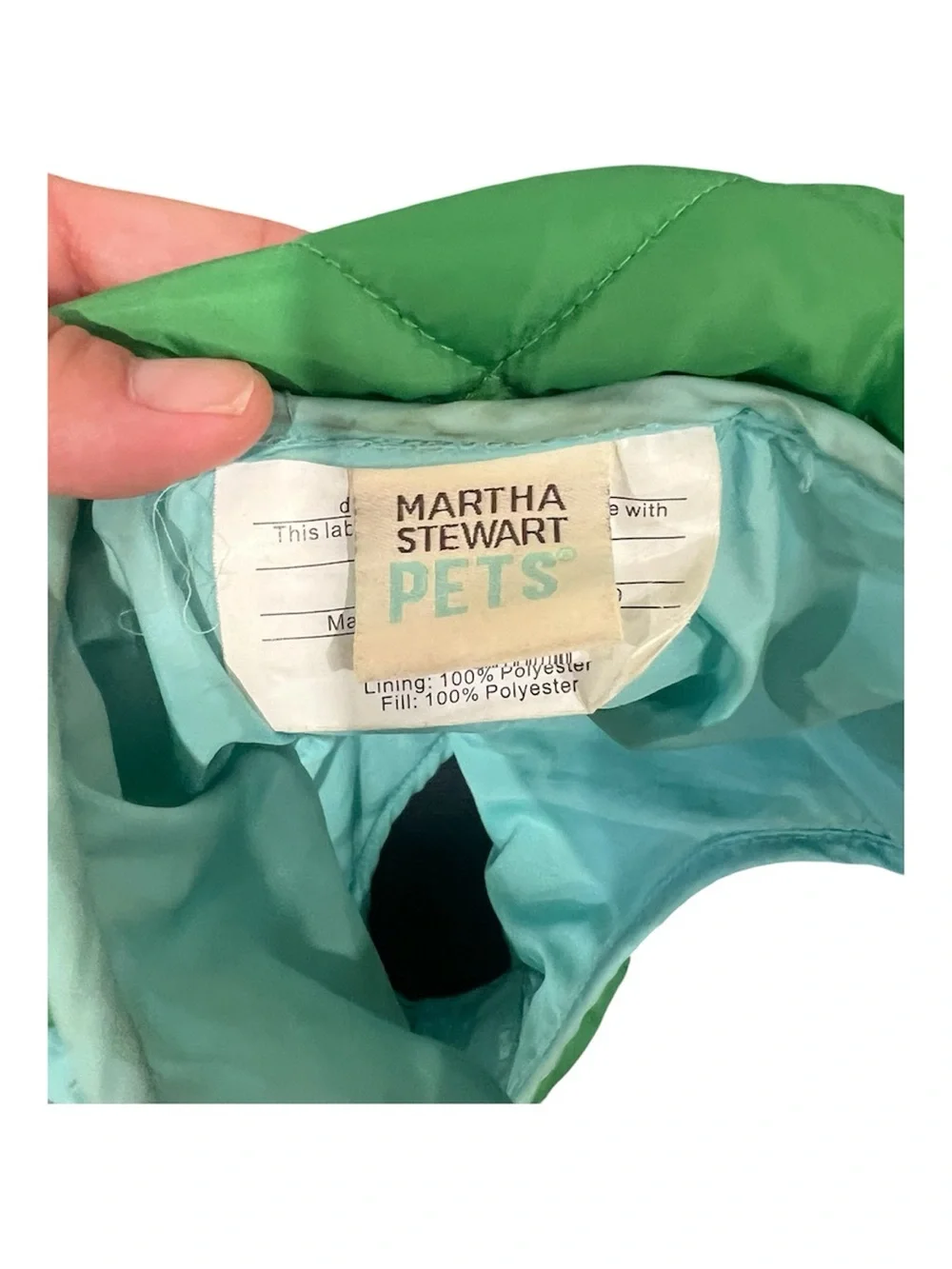 Martha Stewart Green Quilted Dog Coat - Lightweight Pet Jacket - Size Large